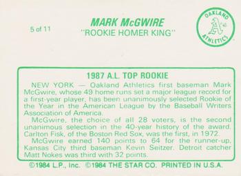 1988 Star Mark McGwire (Green) #5 Mark McGwire Back