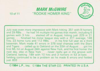 1988 Star Mark McGwire (Green) #10 Mark McGwire Back