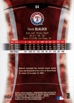 2005 Fleer Patchworks #64 Hank Blalock Back