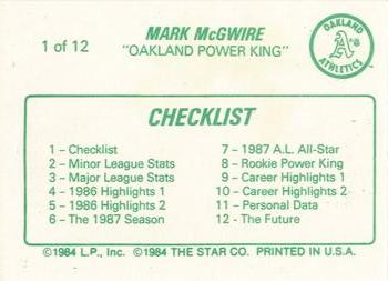 1988 Star Mark McGwire (Yellow) #1 Mark McGwire Back