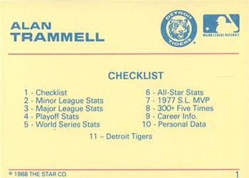 1989 Star Alan Trammell #1 Alan Trammell Back