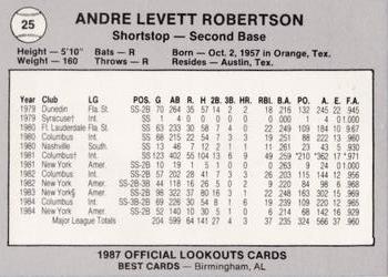 1987 Best Chattanooga Lookouts #25 Andre Robertson Back