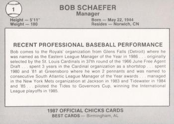 1987 Best Memphis Chicks #1 Bob Schaefer Back