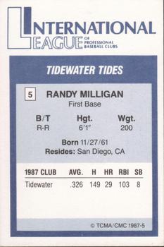 1987 TCMA International League All-Stars #5 Randy Milligan Back