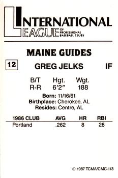 1987 TCMA Maine Guides #12 Greg Jelks Back
