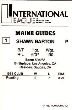 1987 TCMA Maine Guides #1 Shawn Barton Back