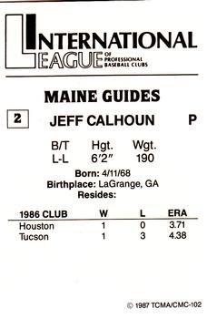 1987 TCMA Maine Guides #2 Jeff Calhoun Back