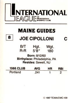 1987 TCMA Maine Guides #8 Joe Cipolloni Back