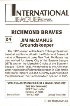 1987 TCMA Richmond Braves #24 Jim McManus Back