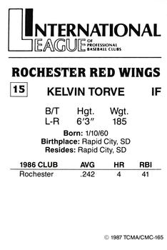1987 TCMA Rochester Red Wings #15 Kelvin Torve Back