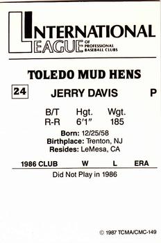 1987 TCMA Toledo Mud Hens #24 Jerry Davis Back
