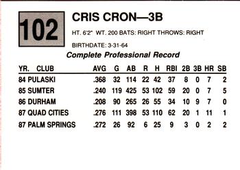 1988 Cal League #102 Chris Cron Back