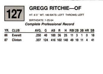 1988 Cal League #127 Gregg Ritchie Back