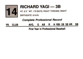 1988 Cal League #14 Richard Yagi Back