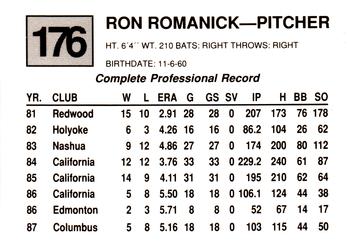 1988 Cal League #176 Ron Romanick Back