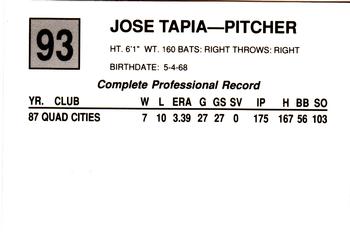 1988 Cal League #93 Jose Tapia Back