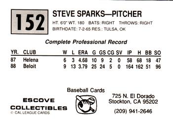 1989 Cal League #152 Steve Sparks Back