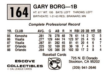1989 Cal League #164 Gary Borg Back