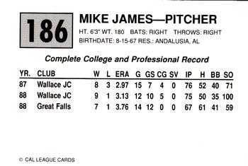 1989 Cal League #186 Mike James Back