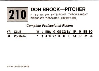 1989 Cal League #210 Don Brock Back
