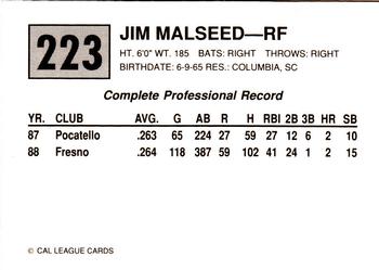 1989 Cal League #223 Jim Malseed Back