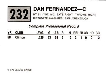 1989 Cal League #232 Dan Fernandez Back