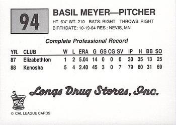 1989 Cal League #94b Basil Meyer Back