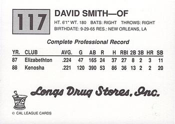 1989 Cal League #117 David Smith Back