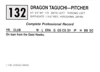 1989 Cal League #132 Dragon Taguchi Back
