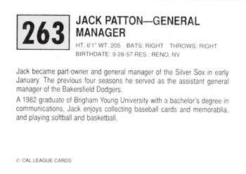 1989 Cal League #263 Jack Patton Back