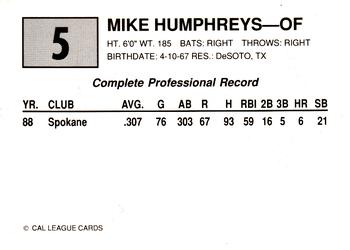 1989 Cal League #5 Mike Humphreys Back