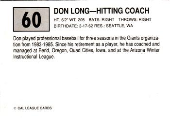 1989 Cal League #60 Don Long Back