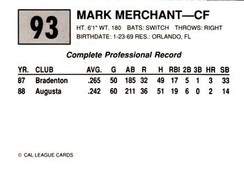 1989 Cal League #93 Mark Merchant Back