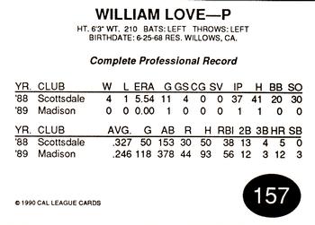 1990 Cal League #157 William Love Back