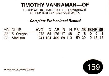 1990 Cal League #159 Timothy Vannaman Back