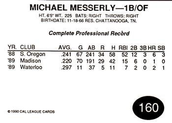 1990 Cal League #160 Michael Messerly Back