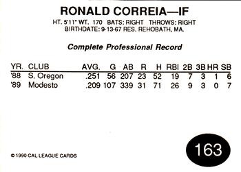 1990 Cal League #163 Ronald Correia Back