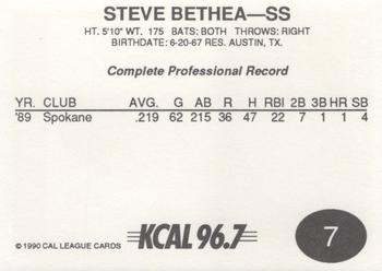 1990 Cal League #7 Steve Bethea Back