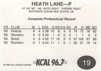 1990 Cal League #19 Heath Lane Back