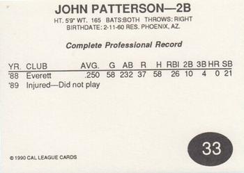 1990 Cal League #33 John Patterson Back