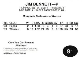 1990 Cal League #91 Jim Bennett Back