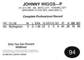 1990 Cal League #94 Johnny Wiggs Back