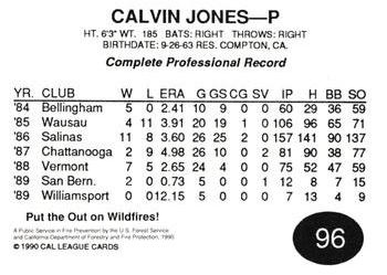 1990 Cal League #96 Calvin Jones Back