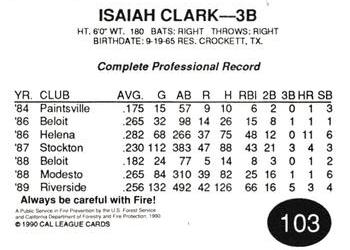 1990 Cal League #103 Isaiah Clark Back