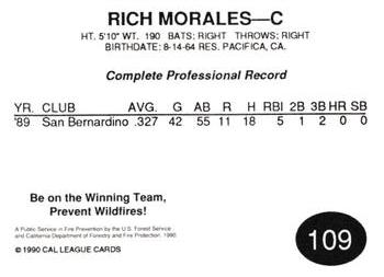 1990 Cal League #109 Rich Morales Back
