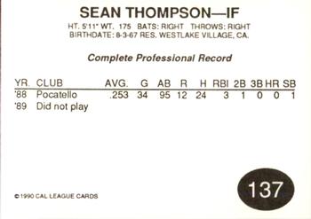 1990 Cal League #137 Sean Thompson Back