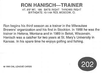 1990 Cal League #202 Ron Hanisch Back