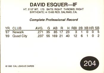 1990 Cal League #204 David Esquer Back
