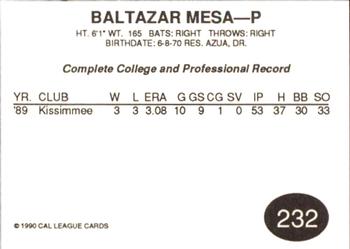 1990 Cal League #232 Baltazar Mesa Back