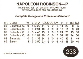 1990 Cal League #233 Napoleon Robinson Back